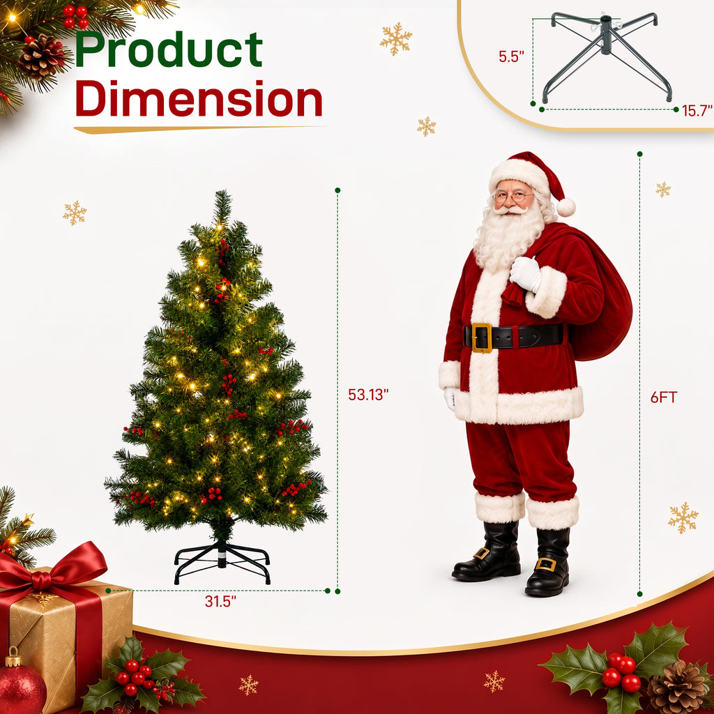 Aeelleea Pre-Lit Pre-Decorated Spruce Christmas Tree with Twinkling LEDs-9FT