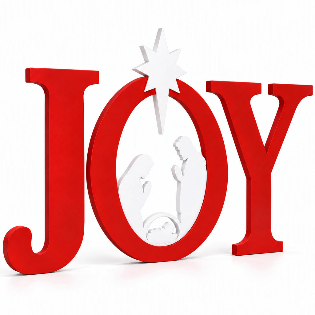 Aeelleea  White & Red3-Piece Joy Nativity Scene Outdoor Christmas Yard Sign, Star Silhouette with Ground Stakes