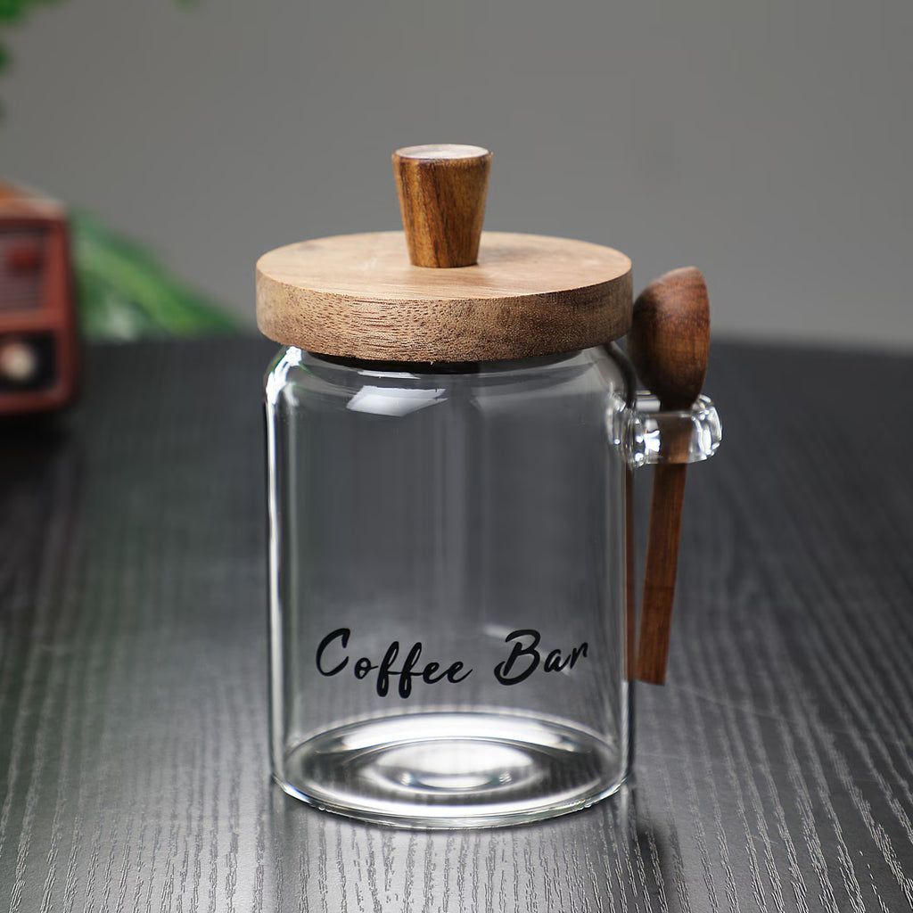 Aeelleea 18.5oz Glass Coffee Jar with Spoon, Airtight Storage for Candy Tea Snacks Seasoning