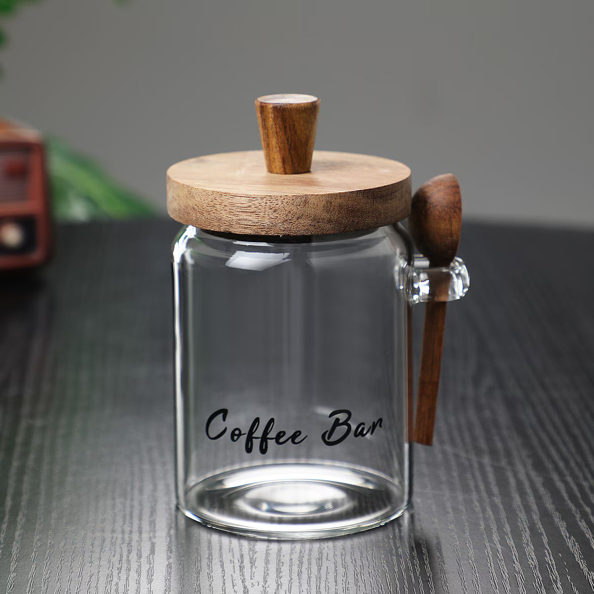 Aeelleea 18.5oz Glass Coffee Jar with Spoon, Airtight Storage for Candy Tea Snacks Seasoning