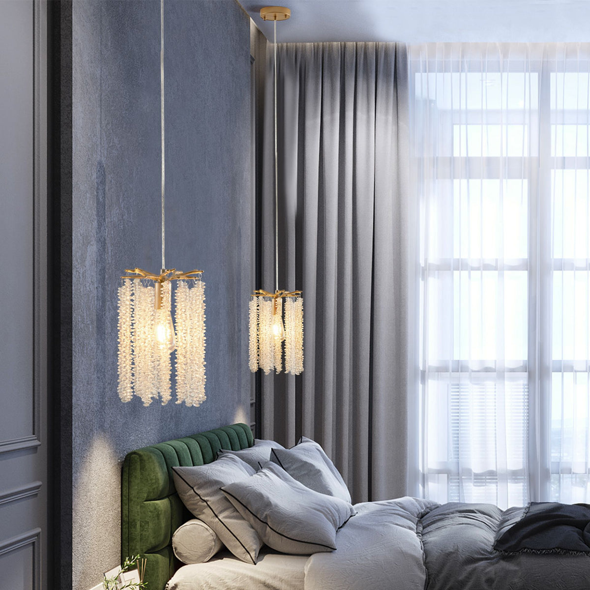 Aeelleea Chrome Crystal Mini Pendant Light Set 3-Pack Drum Ceiling Fixture for Kitchen