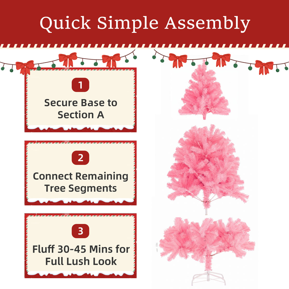 Aeelleea Prelit Realistic Spruce Christmas Tree with Metal Stand-Pink-4.5FT