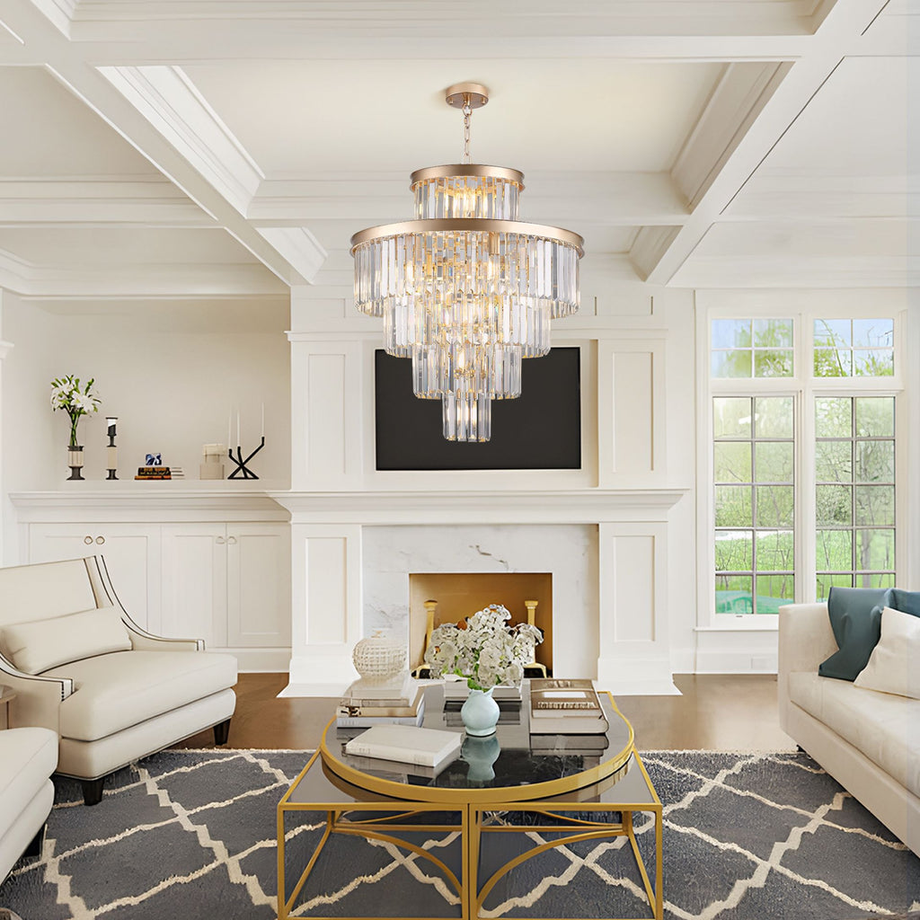 Aeelleea Large Gold-Finished Crystal Flush Mount Ceiling Chandelier for Dining Room