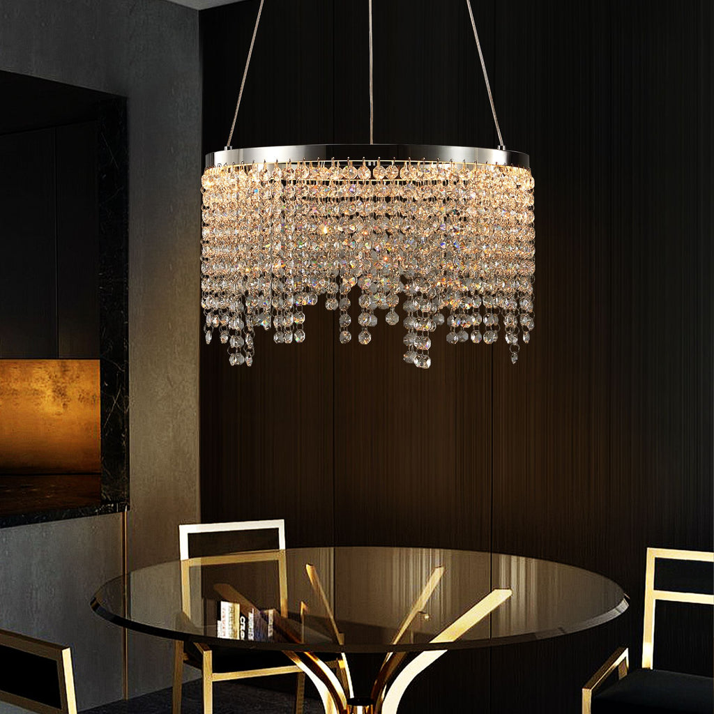 Aeelleea Modern 3-Tier Chrome Crystal Ring Chandelier for Dining Room