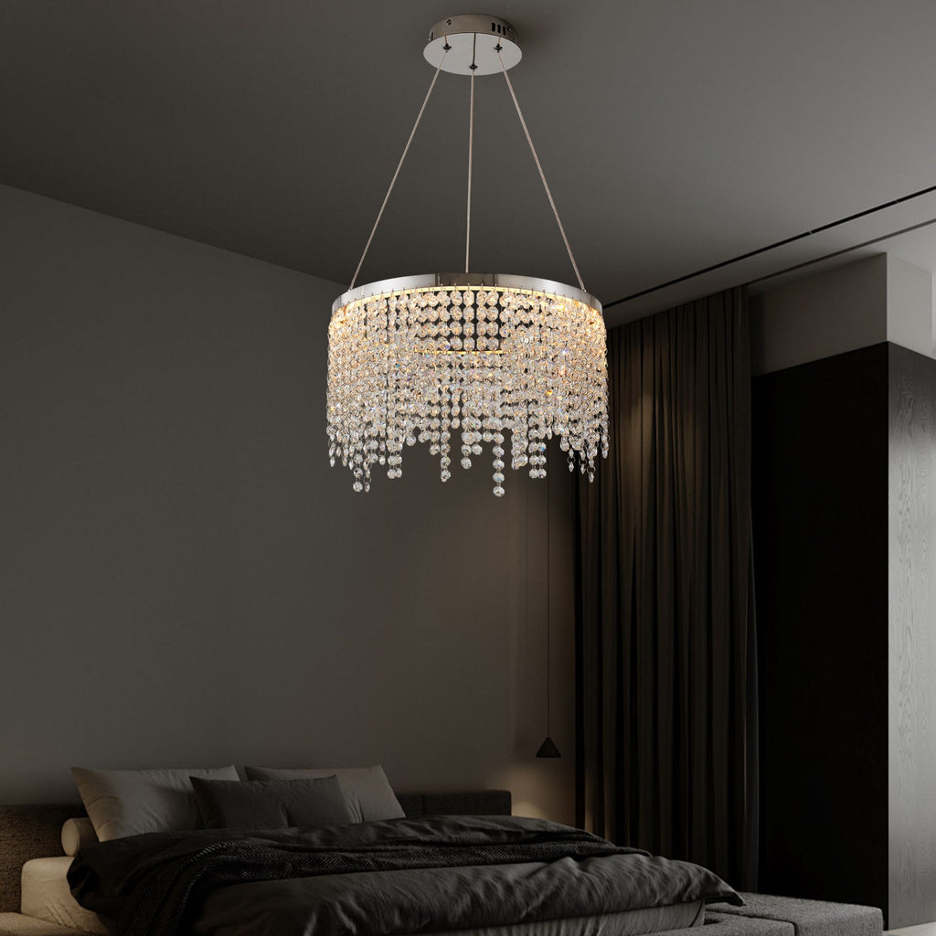 Aeelleea Modern 3-Tier Chrome Crystal Ring Chandelier for Dining Room