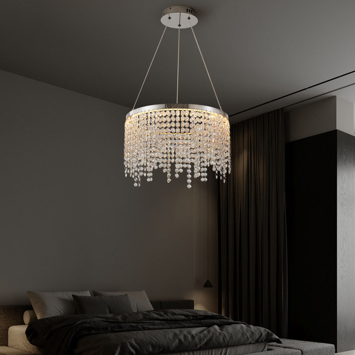 Aeelleea Modern 3-Tier Chrome Crystal Ring Chandelier for Dining Room