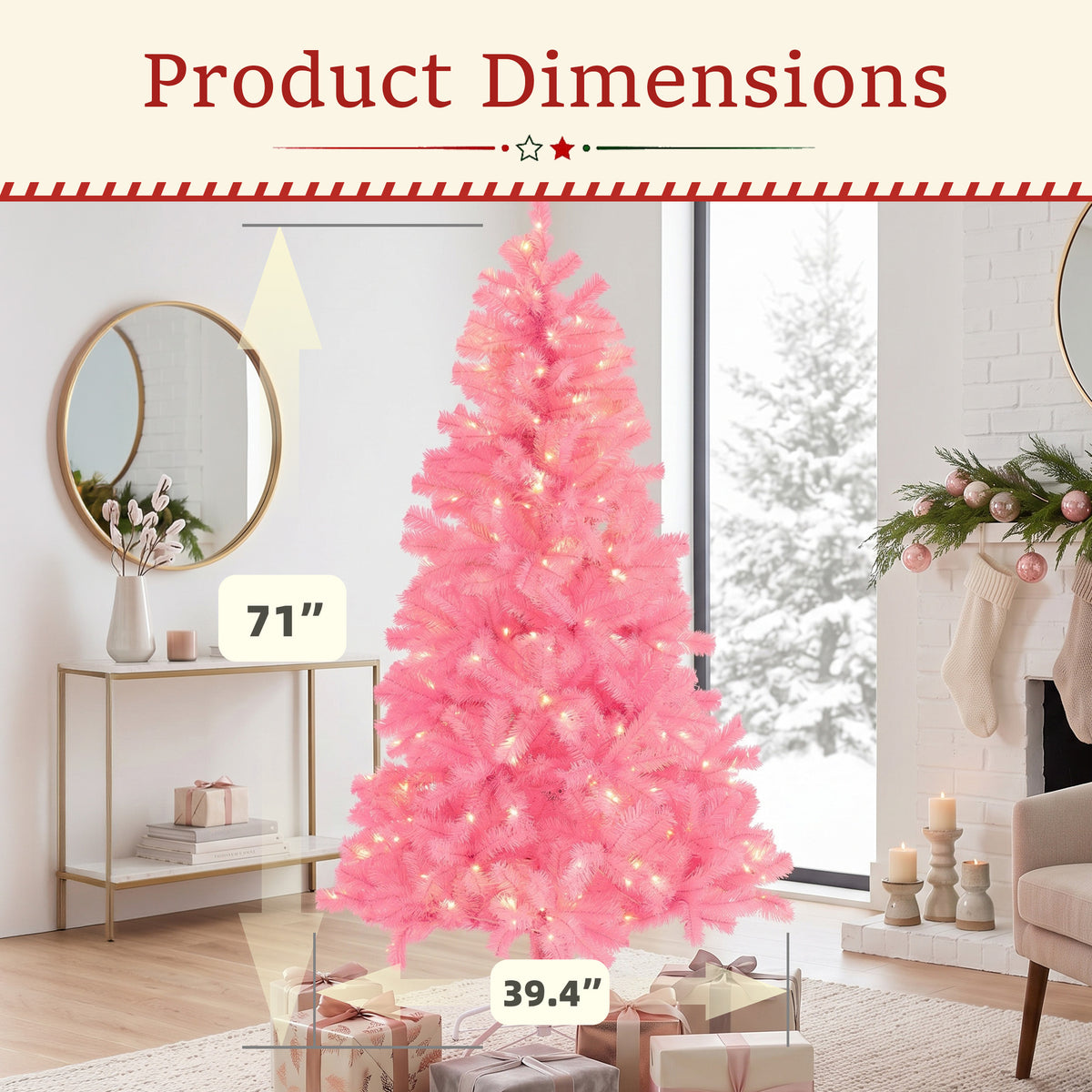 Aeelleea Prelit Realistic Spruce Christmas Tree with Metal Stand-White-6FT