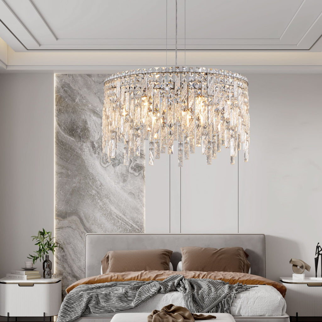 Aeelleea Chrome and Crystal Linear Raindrop Chandelier for Dining Room