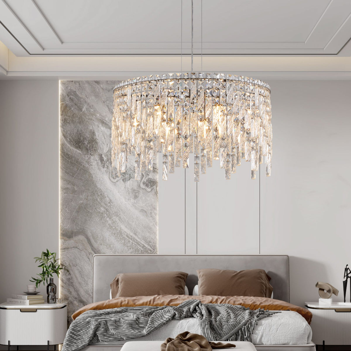 Aeelleea Chrome and Crystal Linear Raindrop Chandelier for Dining Room