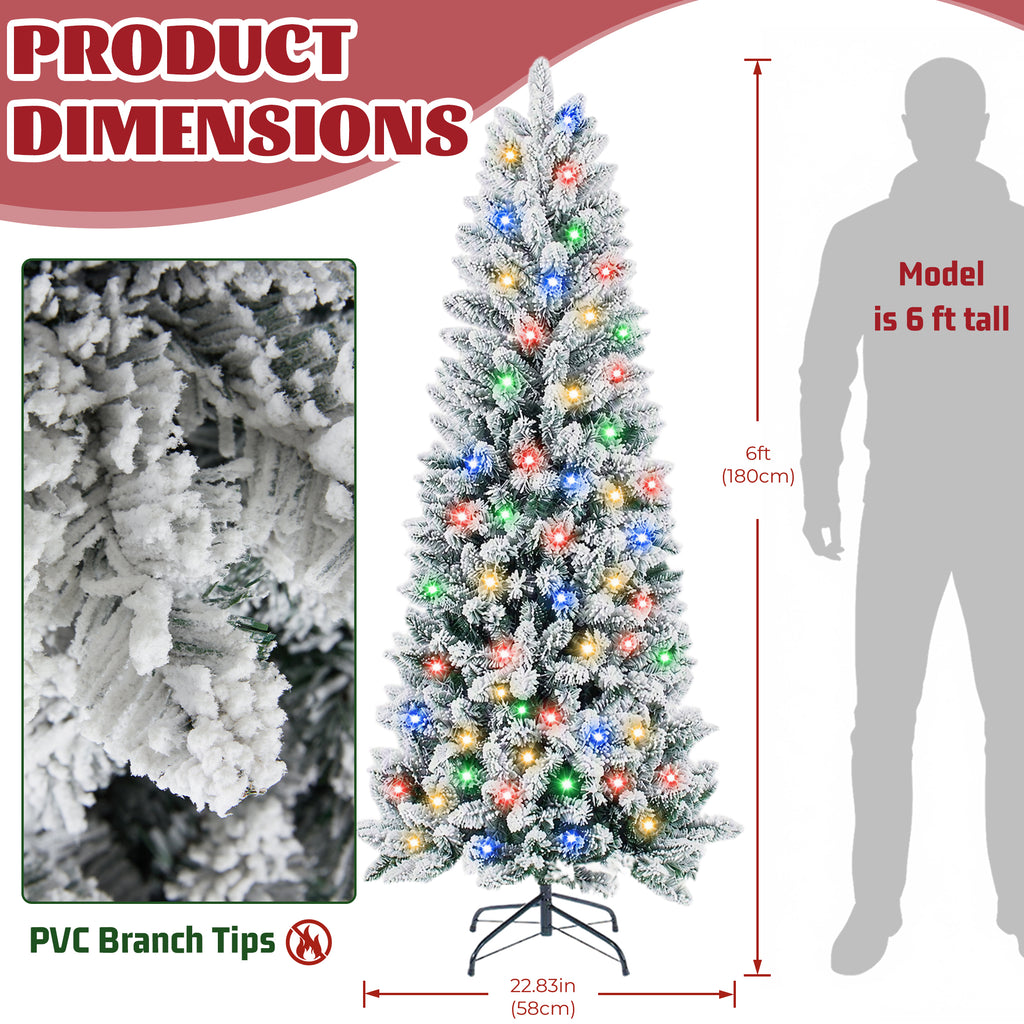 Aeelleea Flocked Pencil Christmas Tree with Twinkling LED Lights-4.5FT