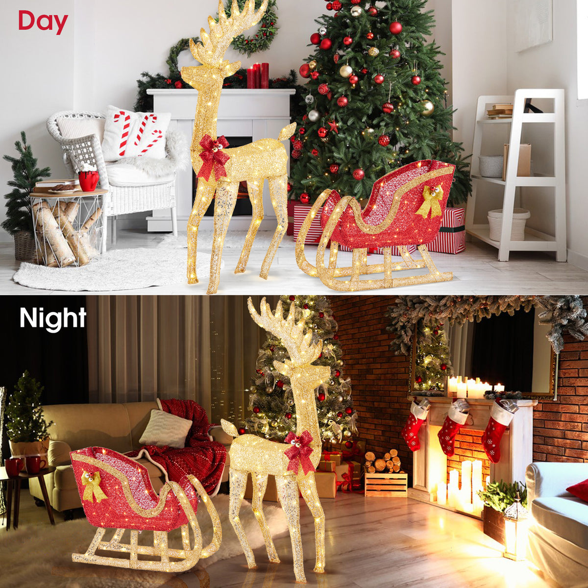 Aeellea Outdoor Christmas Deer Pulling Cart Courtyard Decoration Garden