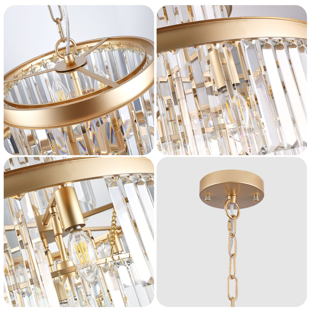 Aeelleea Large Gold-Finished Crystal Flush Mount Ceiling Chandelier for Dining Room