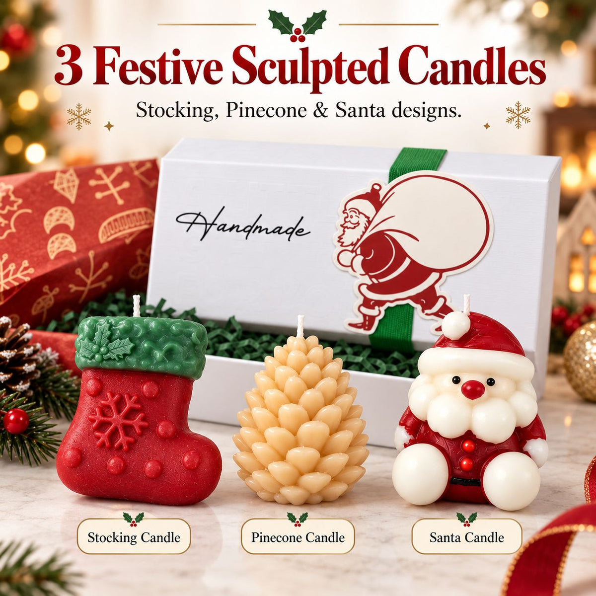 Aeelleea Christmas Soy Candle Gift Set in Holiday-Themed Box