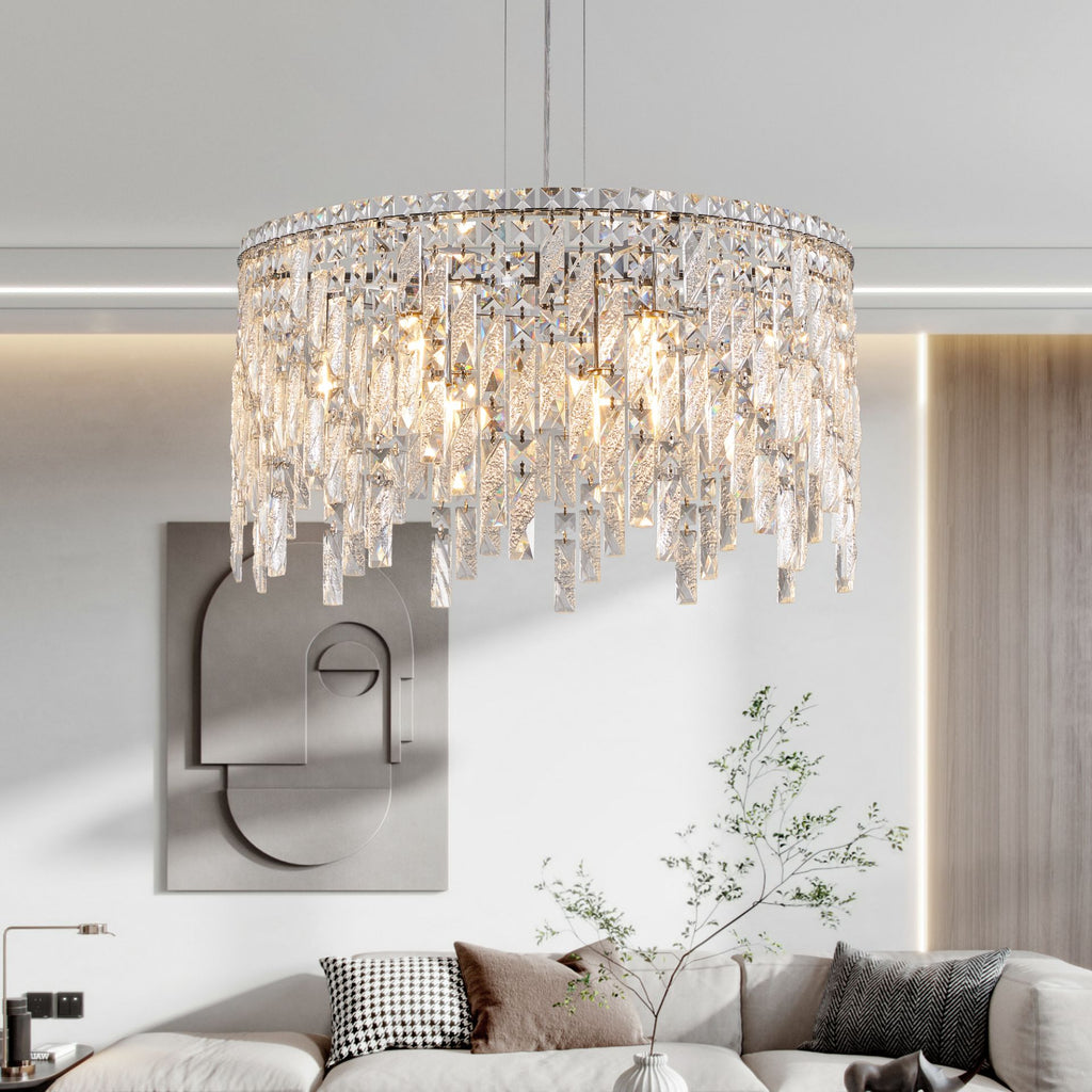 Aeelleea Chrome and Crystal Linear Raindrop Chandelier for Dining Room