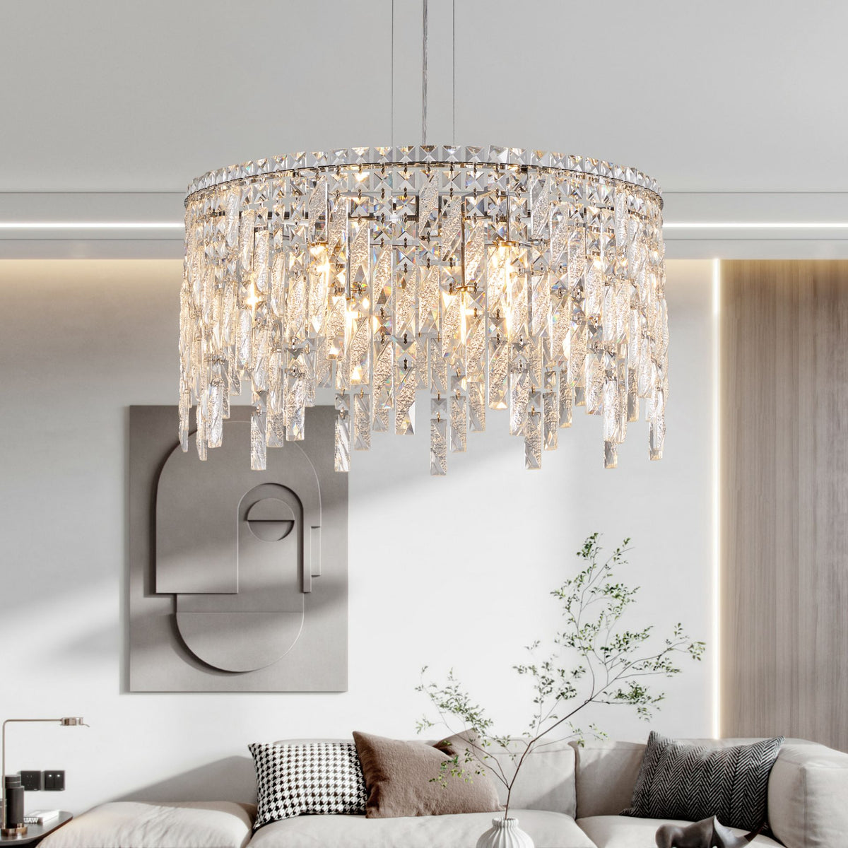 Aeelleea Chrome and Crystal Linear Raindrop Chandelier for Dining Room