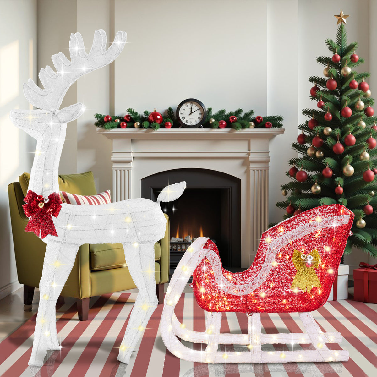 Aeellea Outdoor Christmas Deer Pulling Cart Courtyard Decoration Garden