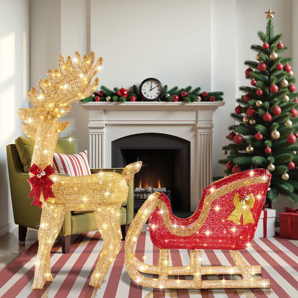 Aeellea Outdoor Christmas Deer Pulling Cart Courtyard Decoration Garden
