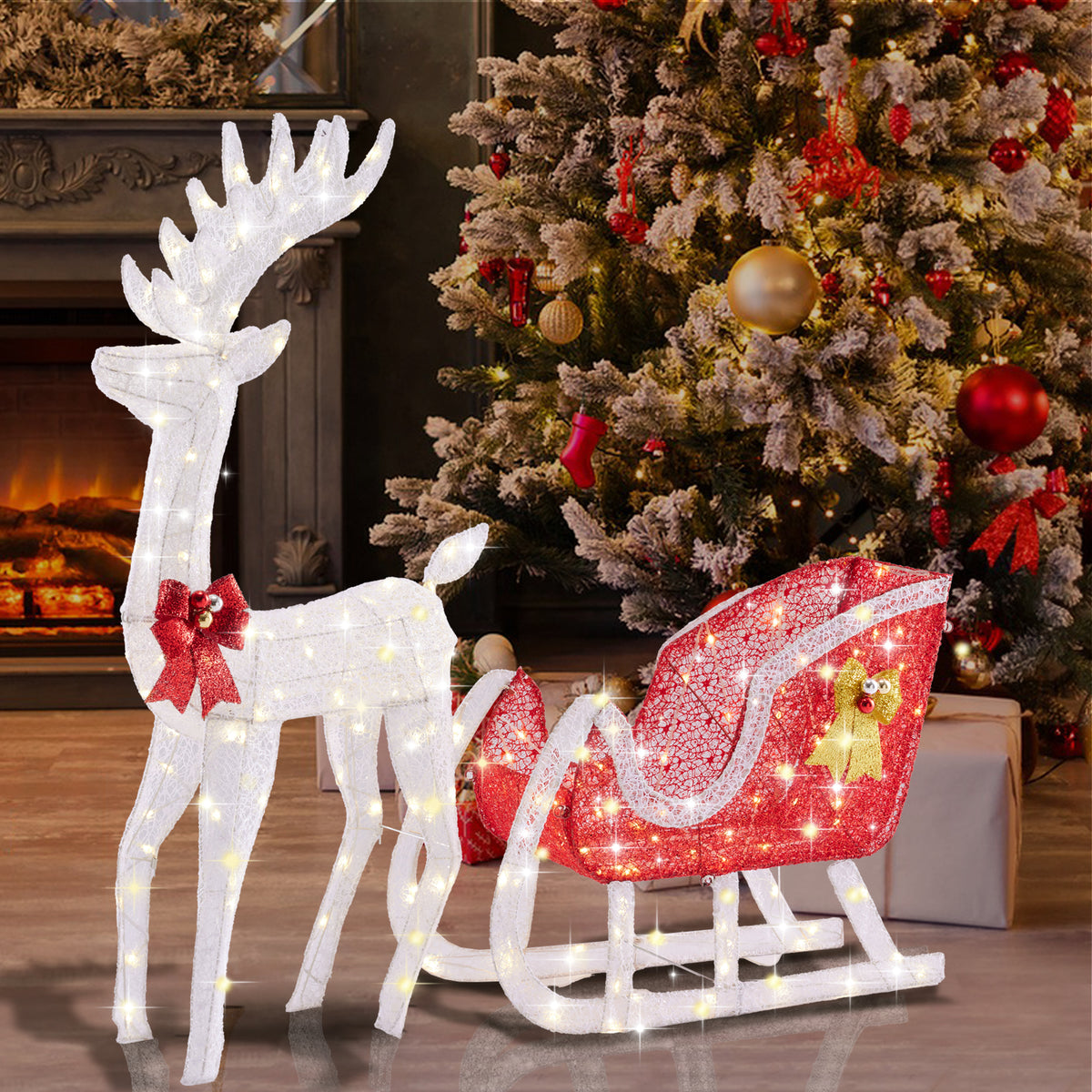 Aeellea Outdoor Christmas Deer Pulling Cart Courtyard Decoration Garden