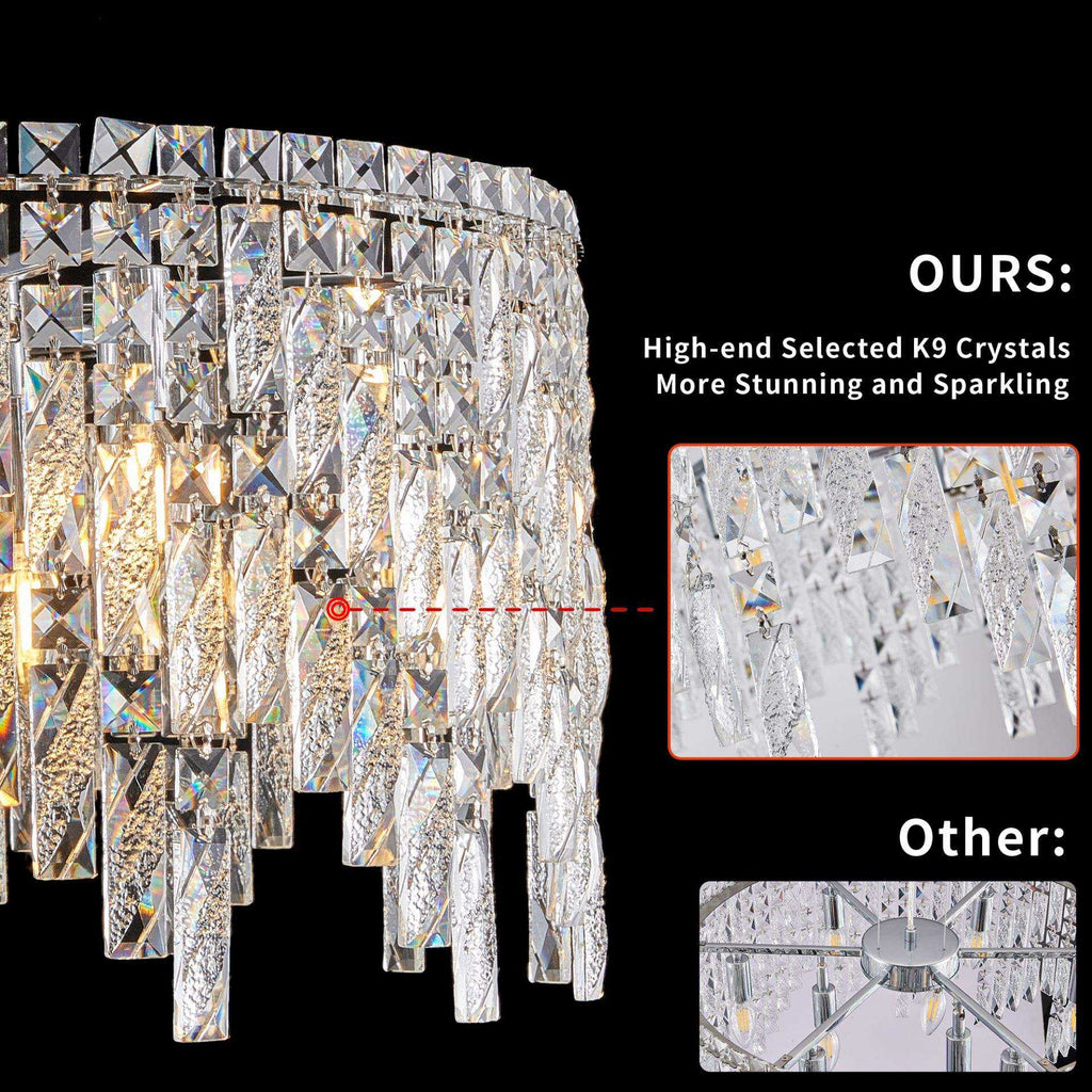 Aeelleea Chrome and Crystal Linear Raindrop Chandelier for Dining Room