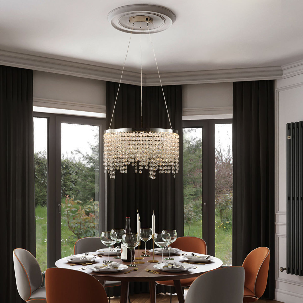 Aeelleea Modern 3-Tier Chrome Crystal Ring Chandelier for Dining Room