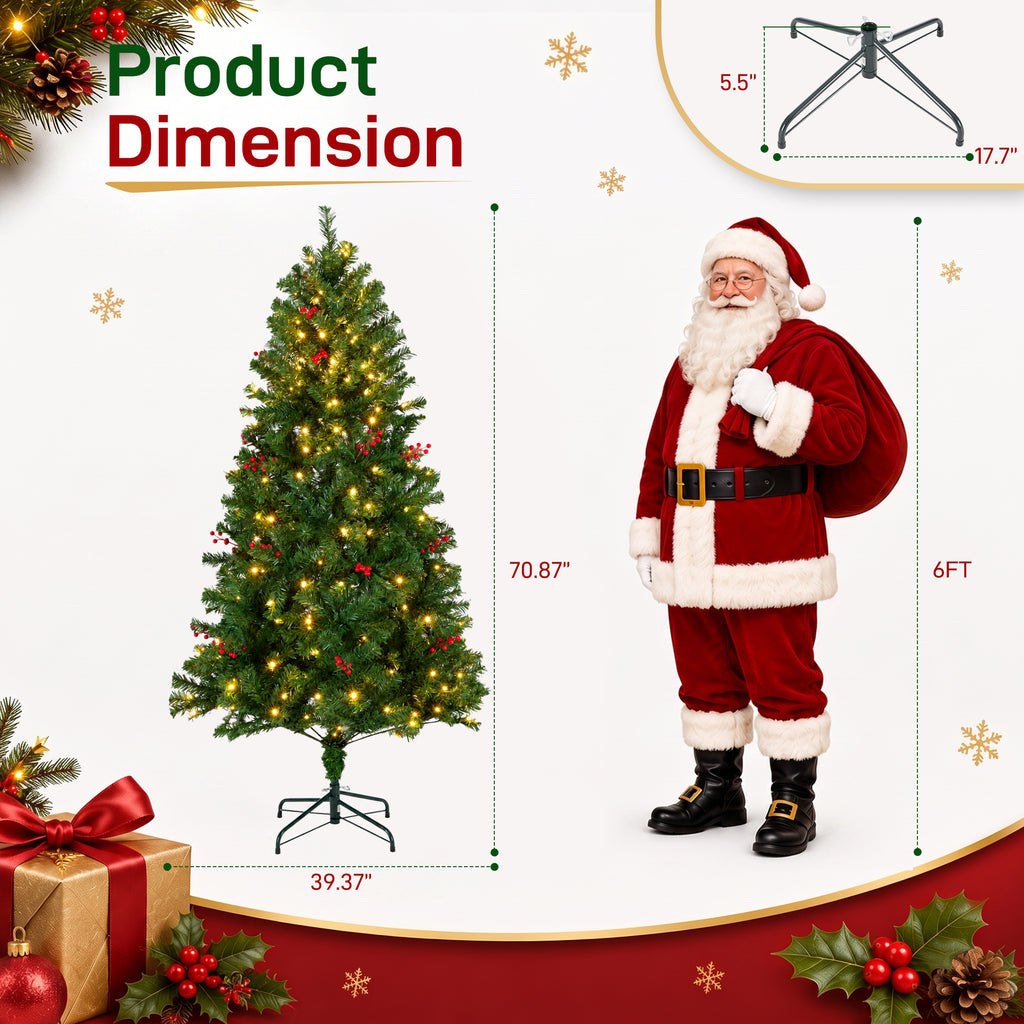 Aeelleea Pre-Lit Pre-Decorated Spruce Christmas Tree with Twinkling LEDs-9FT