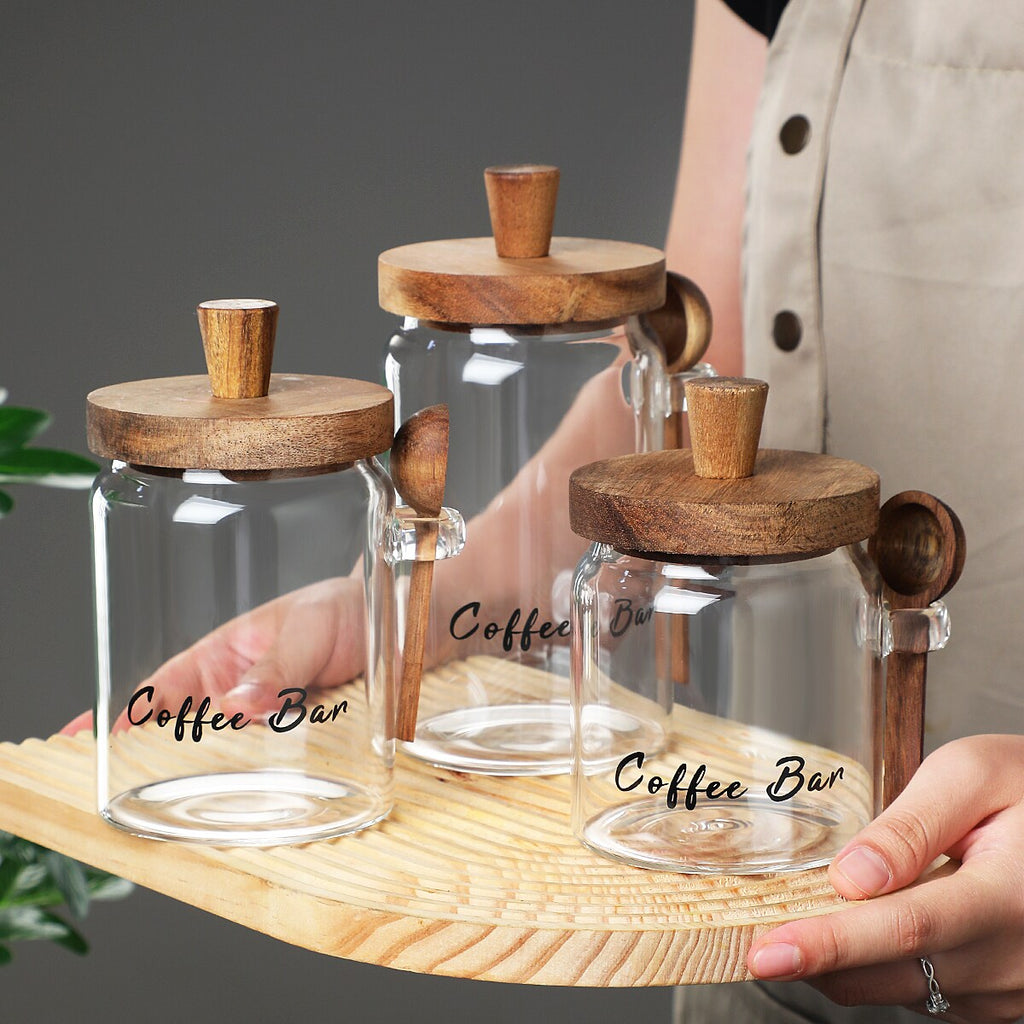 Aeelleea 25oz Glass Coffee Jar with Spoon, Airtight Storage for Candy Tea Snacks Seasoning