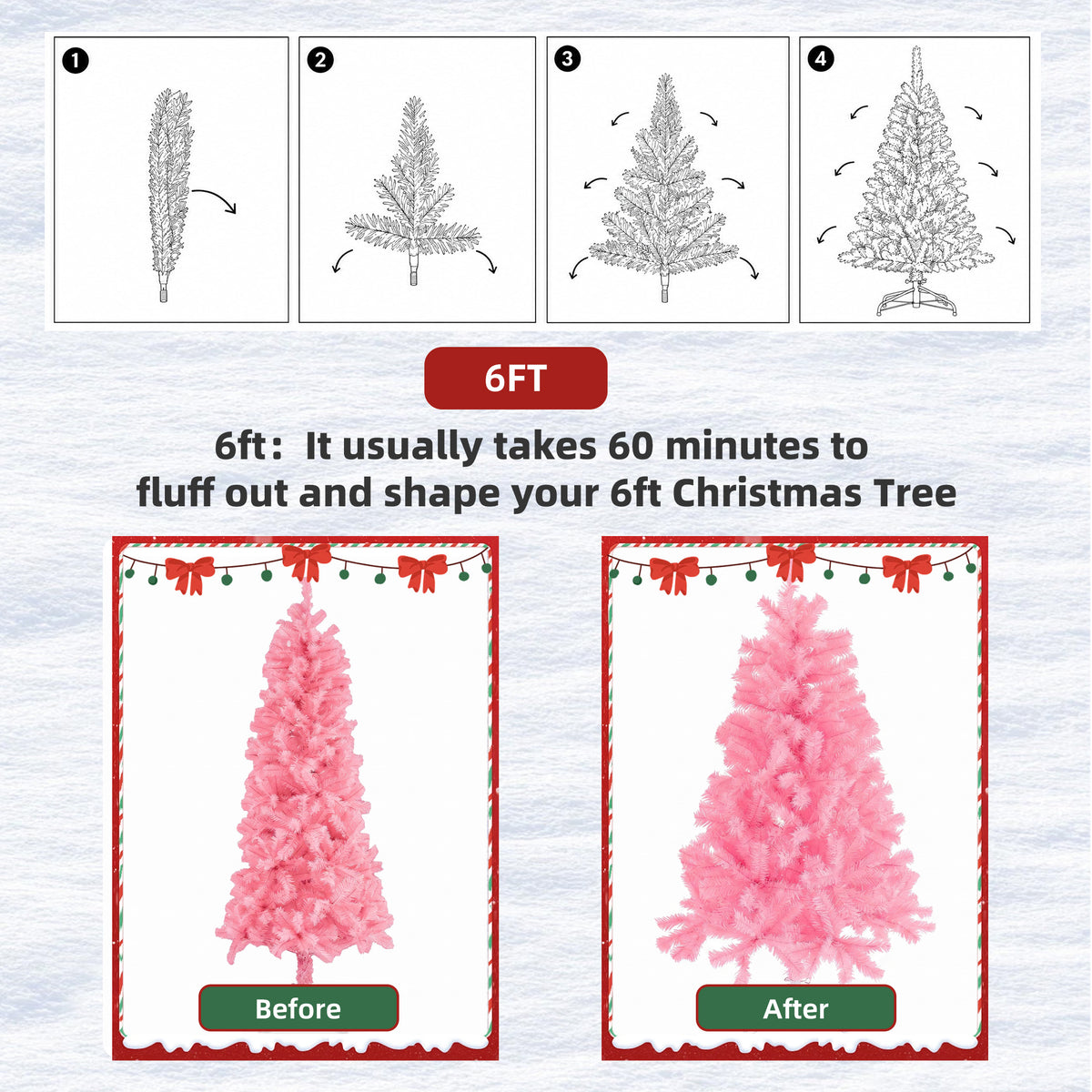 Aeelleea Prelit Realistic Spruce Christmas Tree with Metal Stand-White-6FT