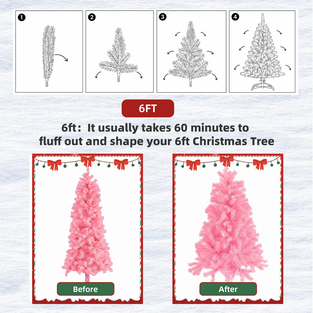 Aeelleea Prelit Realistic Spruce Christmas Tree with Metal Stand-Pink-4.5FT