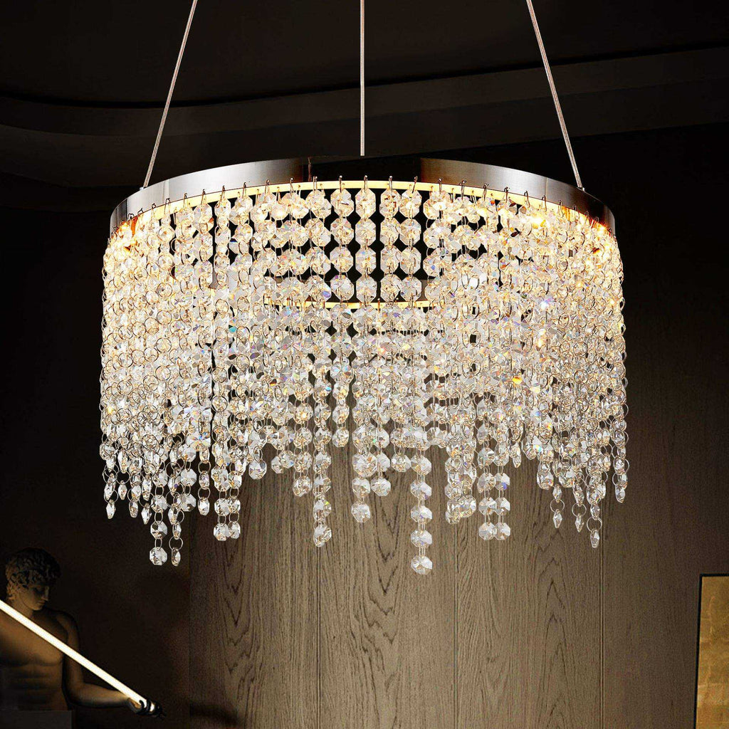 Aeelleea Modern 3-Tier Chrome Crystal Ring Chandelier for Dining Room