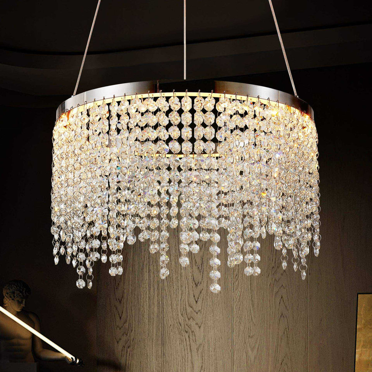 Aeelleea Modern 3-Tier Chrome Crystal Ring Chandelier for Dining Room