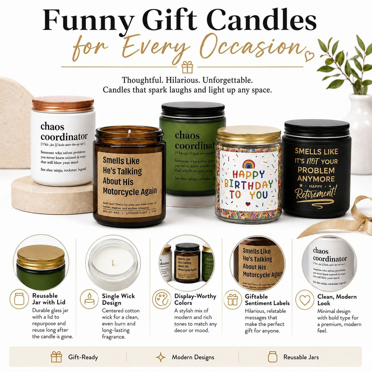 Aeellea Classic Scented Soy Jar Candle with Funny Quote – Long Lasting Aromatherapy Home Decor Gift