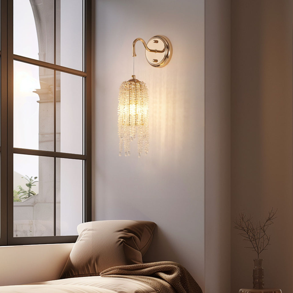 Aeelleea Vintage Brass Crystal Beaded Wall Sconce Set of 2 for Bedroom
