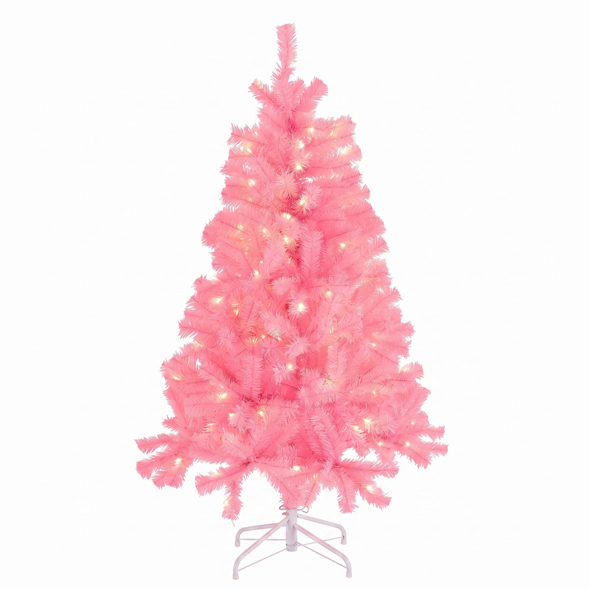 Aeelleea Prelit Realistic Spruce Christmas Tree with Metal Stand-Pink-4.5FT