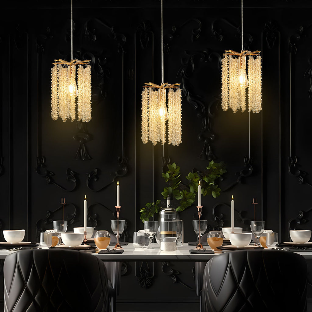 Aeelleea Chrome Crystal Mini Pendant Light Set 3-Pack Drum Ceiling Fixture for Kitchen