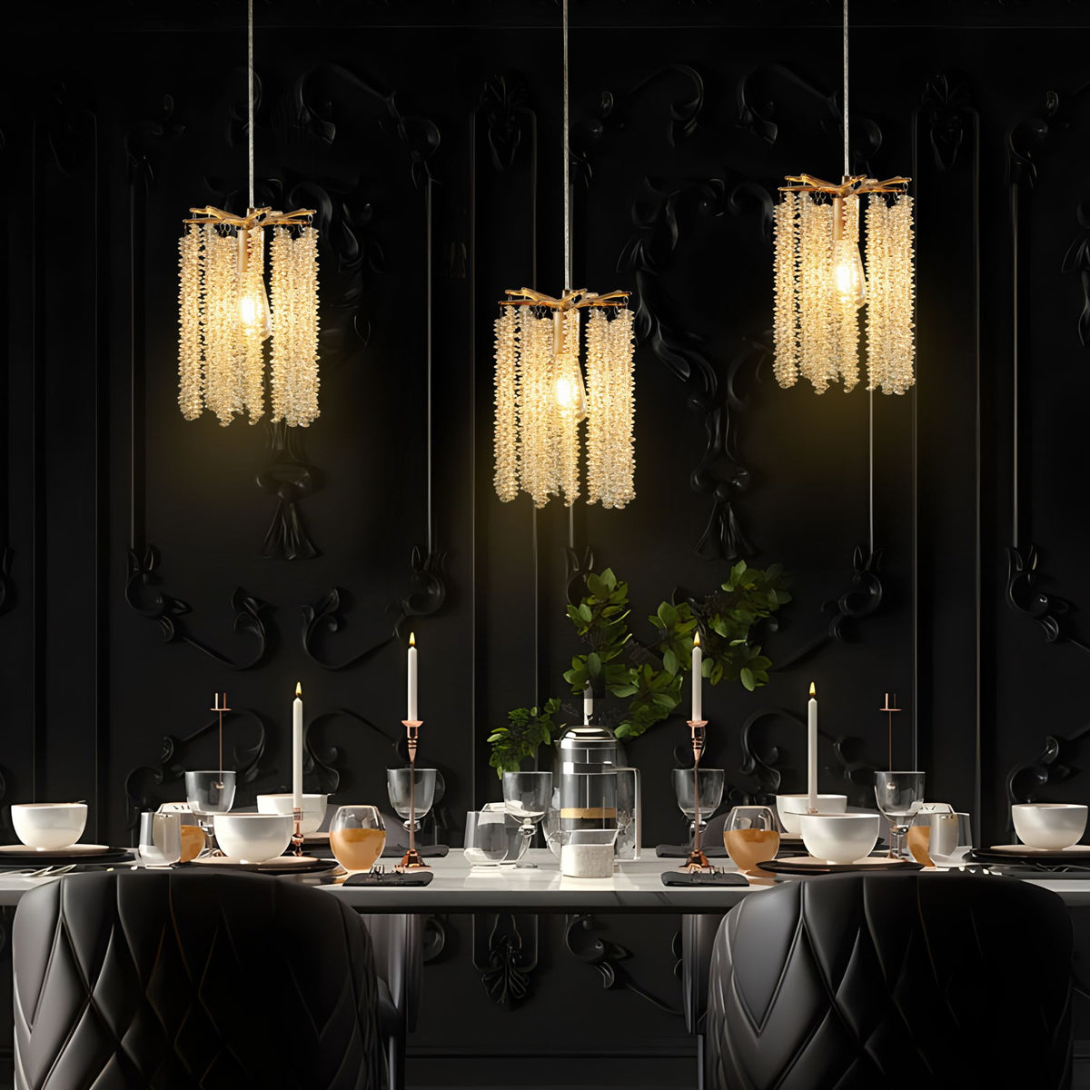 Aeelleea Chrome Crystal Mini Pendant Light Set 3-Pack Drum Ceiling Fixture for Kitchen