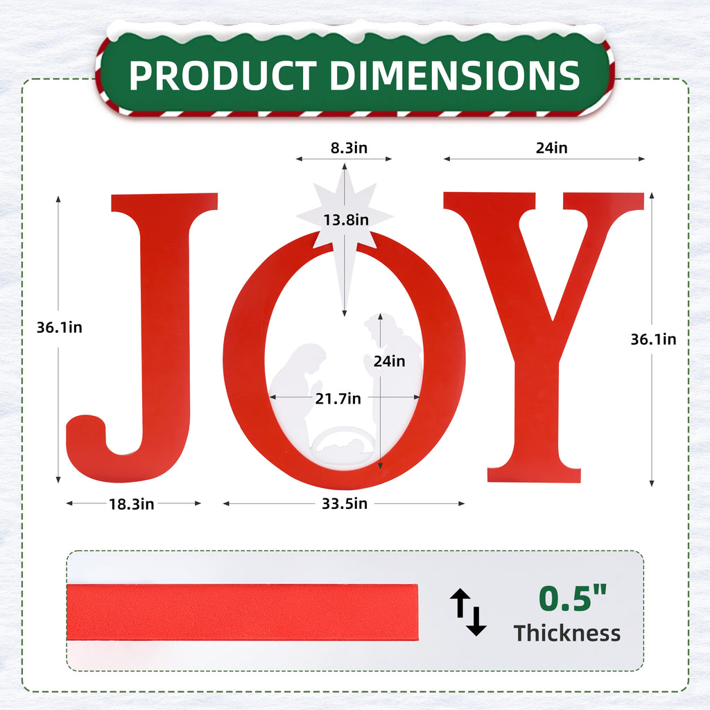 Aeelleea  White & Red3-Piece Joy Nativity Scene Outdoor Christmas Yard Sign, Star Silhouette with Ground Stakes