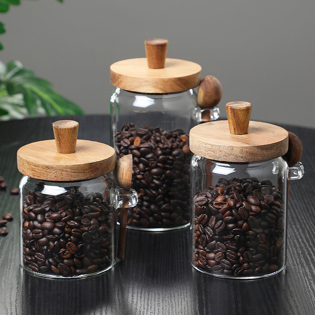 Aeelleea 15oz Glass Coffee Jar with Spoon, Airtight Storage for Candy Tea Snacks Seasoning