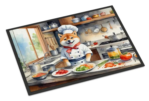 Aeelleea Shiba Inu Chef Doormat 24x36 Non Slip Washable Indoor Outdoor