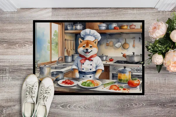 Aeelleea Shiba Inu Chef Doormat 24x36 Non Slip Washable Indoor Outdoor