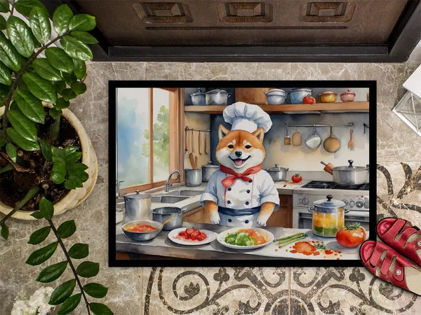 Aeelleea Shiba Inu Chef Doormat 24x36 Non Slip Washable Indoor Outdoor
