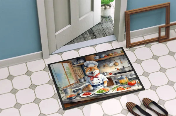 Aeelleea Shiba Inu Chef Doormat 24x36 Non Slip Washable Indoor Outdoor