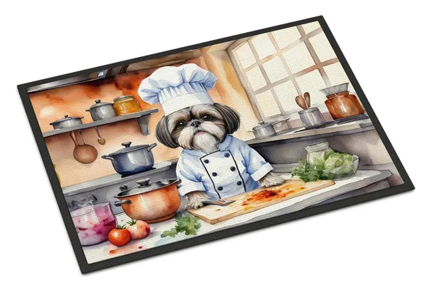 Aeelleea Shih Tzu Chef Doormat 24x36 Non Slip Washable Indoor Outdoor