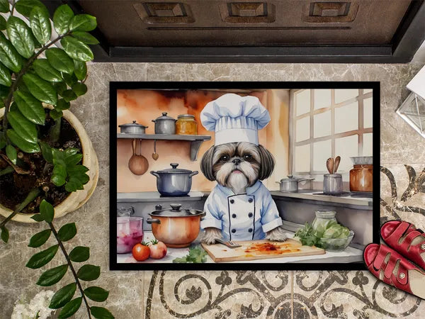 Aeelleea Shih Tzu Chef Doormat 24x36 Non Slip Washable Indoor Outdoor