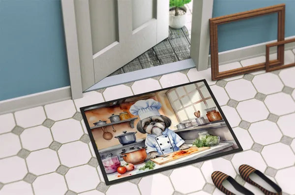 Aeelleea Shih Tzu Chef Doormat 24x36 Non Slip Washable Indoor Outdoor