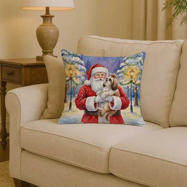 Aeelleea Shih Tzu Santa Claus Christmas Pillow 14x14 in