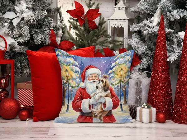 Aeelleea Shih Tzu Santa Claus Christmas Pillow 14x14 in