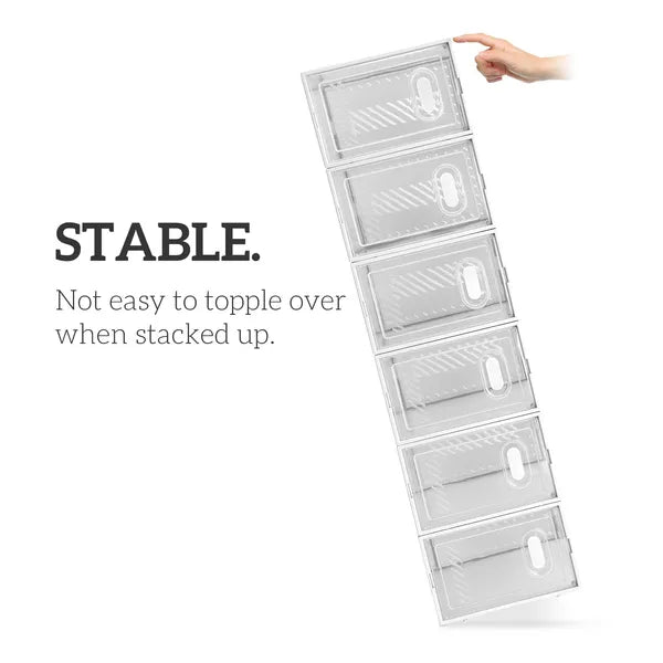Aeelleea 12 Pack Clear Plastic Shoe Boxes, Stackable Foldable Shoe Storage Organizer for Closet Bedroom Entryway