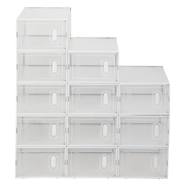 Aeelleea 12 Pack Clear Plastic Shoe Boxes, Stackable Foldable Shoe Storage Organizer for Closet Bedroom Entryway