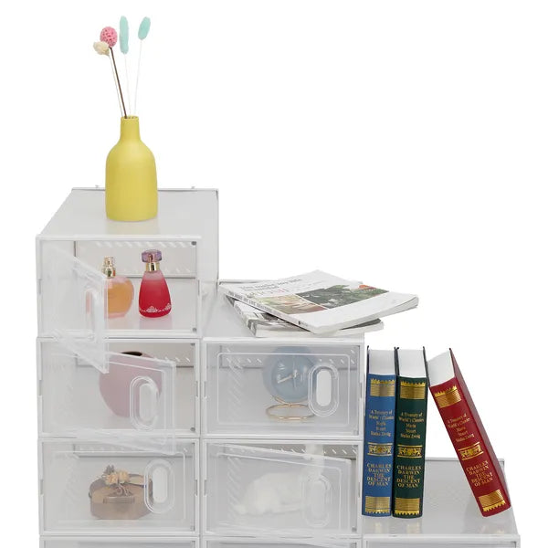 Aeelleea 12 Pack Clear Plastic Shoe Boxes, Stackable Foldable Shoe Storage Organizer for Closet Bedroom Entryway