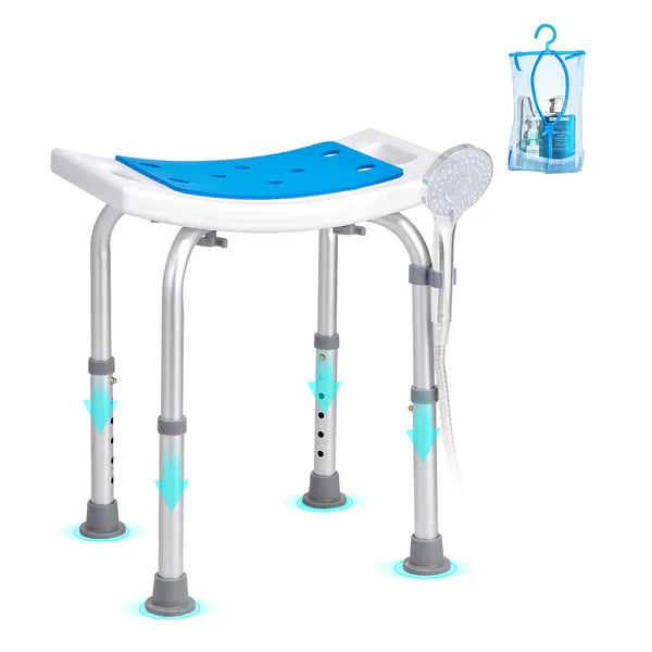 Adjustable Shower Chair with Non-Slip Feet, Drainage Seat, 350 lb Capacity, Bath & Tub Stool, Blue/White